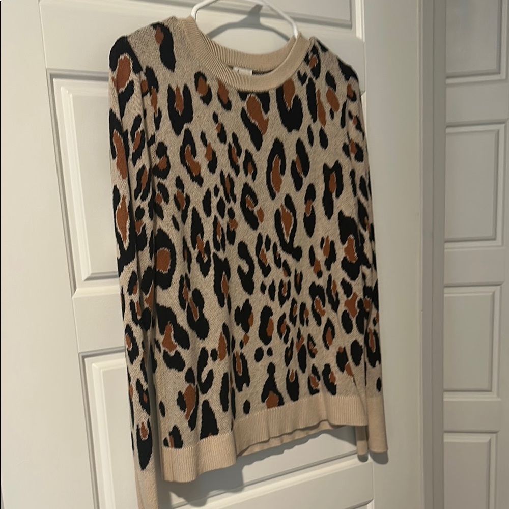 a new day Black and Brown Crew Neck Sweater with Leopard Print